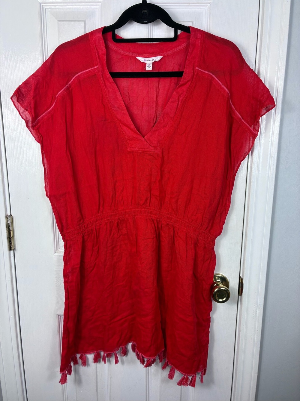 Athleta Red Tassel-Hem Swim Coverup Tunic Medium
